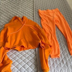 ALO Yoga Vibrant Orange Hoodie and Leggings